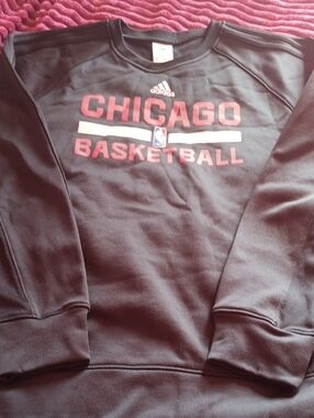 adidas Men’s Black Crewneck Sweatshirt with Red Chicago Basketball Logo